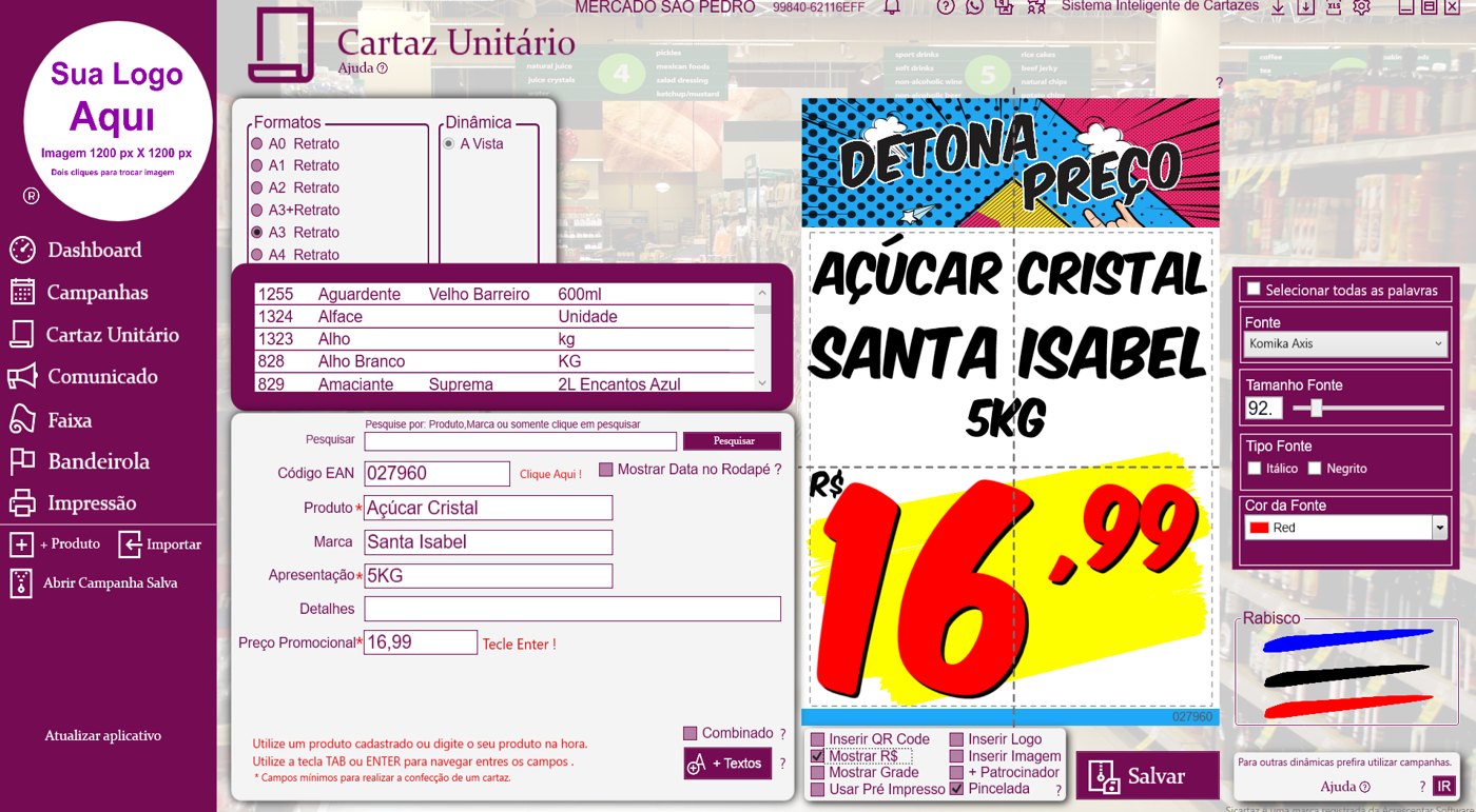 Edição de cartaz com preço destacado e opções de tipografia e rabiscos.